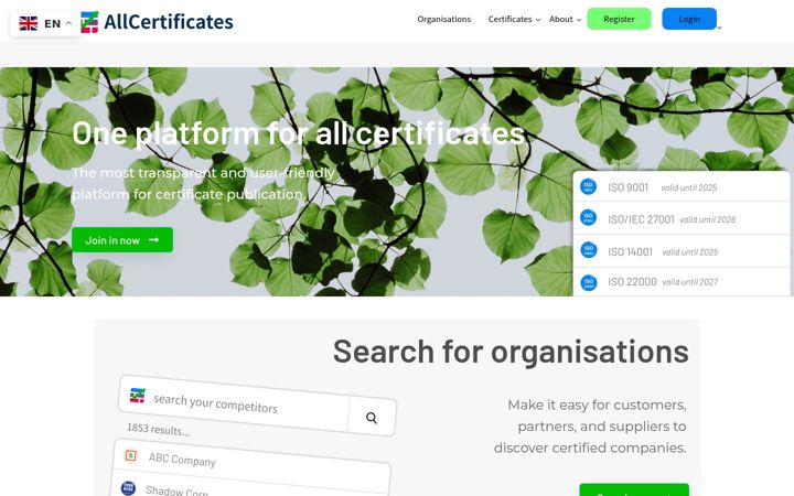 Skjermbilde av allcertificates.eu