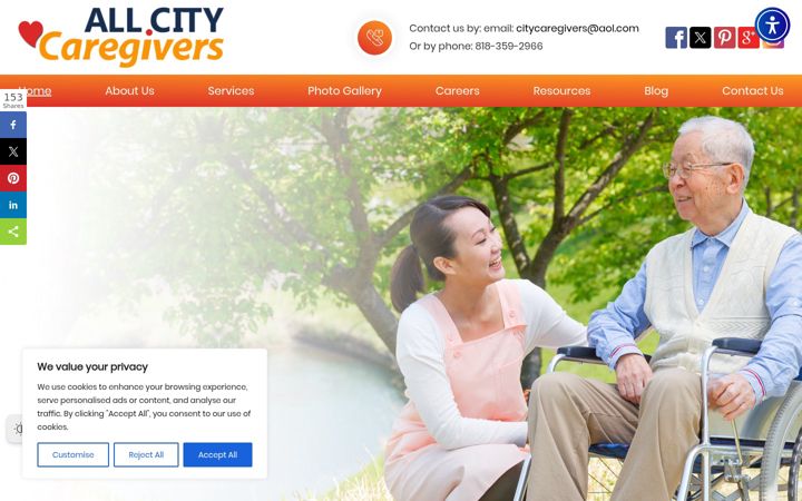 Screenshot stránky allcitycaregivers.com