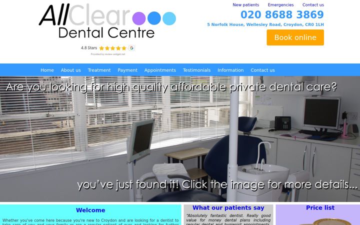 Ekraanipilt saidist allcleardental.co.uk
