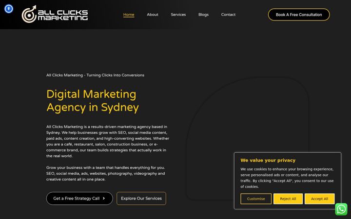 Ekraanipilt saidist allclicksmarketing.com.au