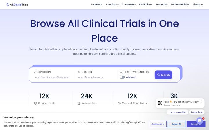 Screenshot of allclinicaltrials.com