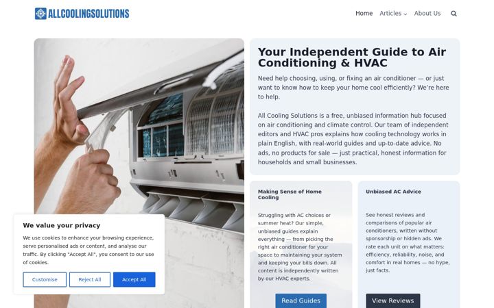 Screenshot of allcoolingsolutions.com