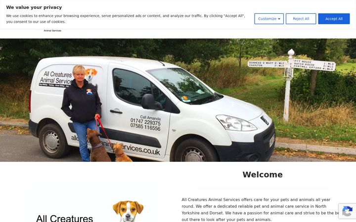 Screenshot of allcreaturesanimalservices.co.uk
