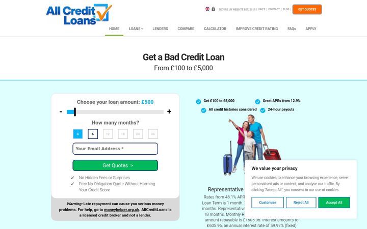 Snimka zaslona za allcreditloans.net