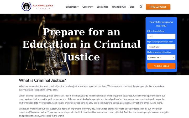 Screenshot of allcriminaljusticeschools.com
