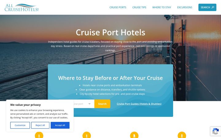 Screenshot of allcruisehotels.com
