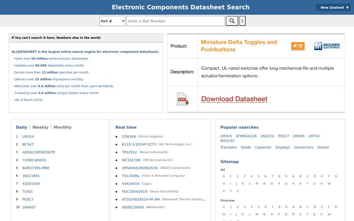 Screenshot of alldatasheet.co.nz