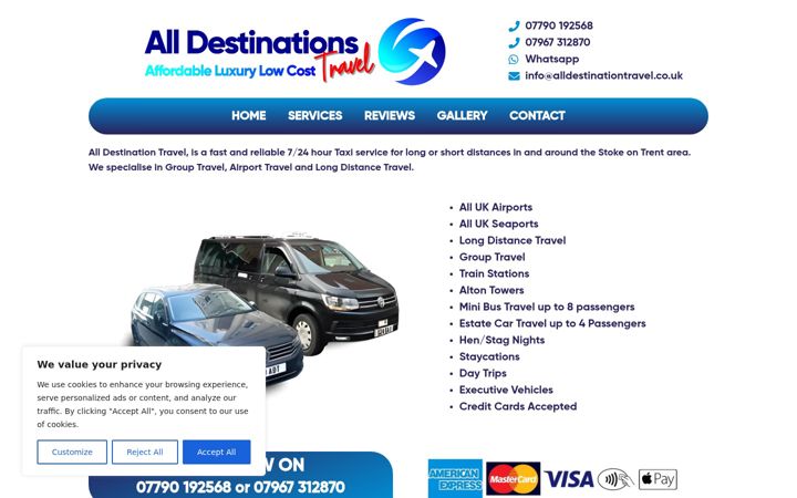 Screenshot of alldestinationtravel.co.uk
