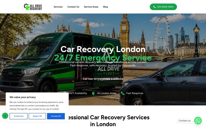 Snimka zaslona za alldriverecovery.co.uk
