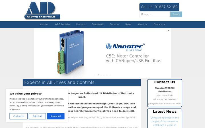 Screenshot of alldrivesandcontrols.co.uk