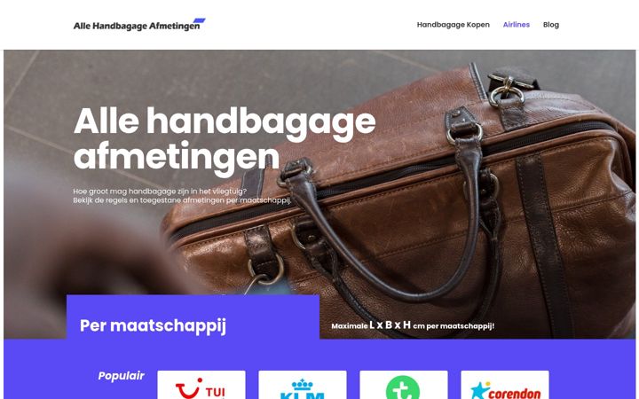 Screenshot of alle-handbagage-afmetingen.nl