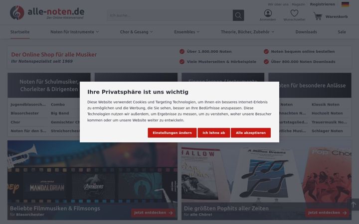 Screenshot of alle-noten.de