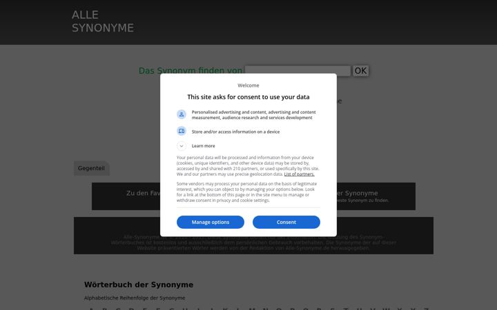 Skjámynd af alle-synonyme.de