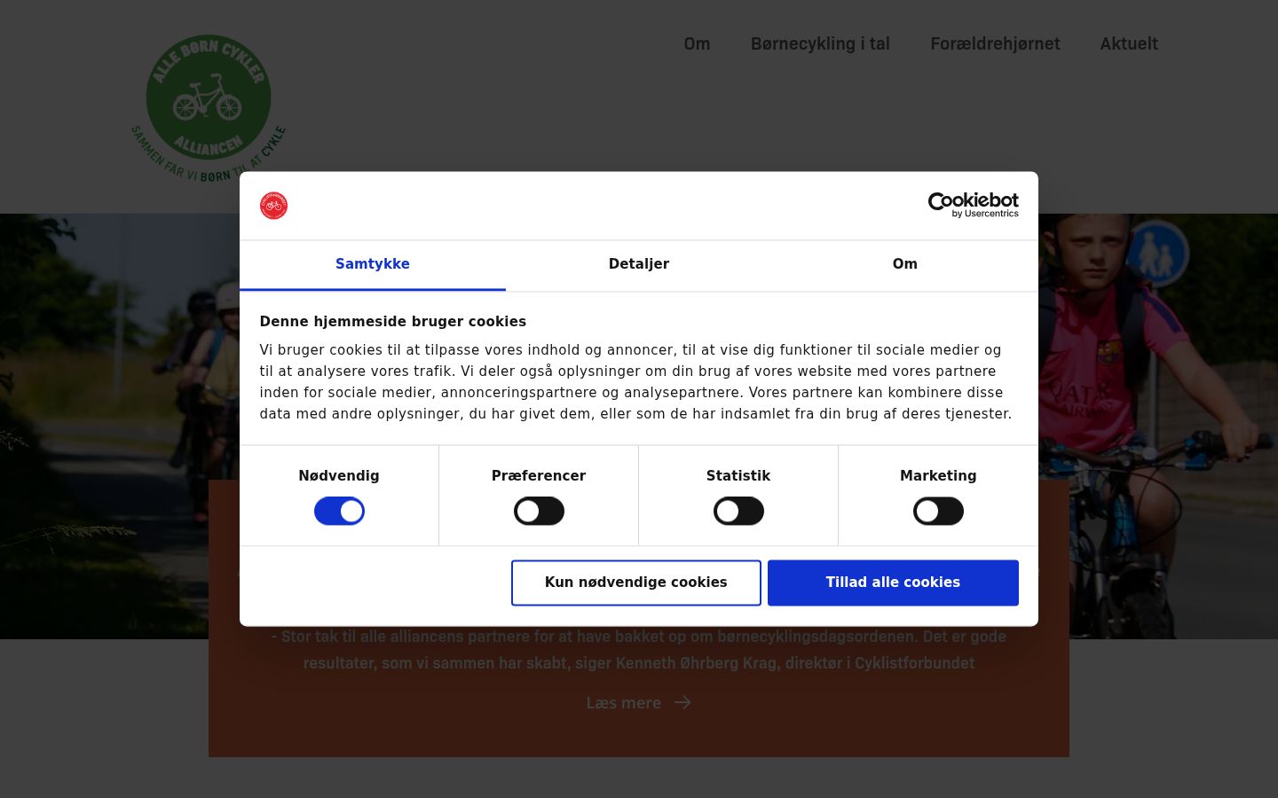 Skärmbild av samtyckesbannern som visades före någon interaktion