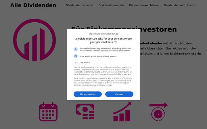 Captura de pantalla de alledividenden.de