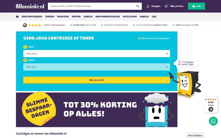 Screenshot of alleeninkt.nl