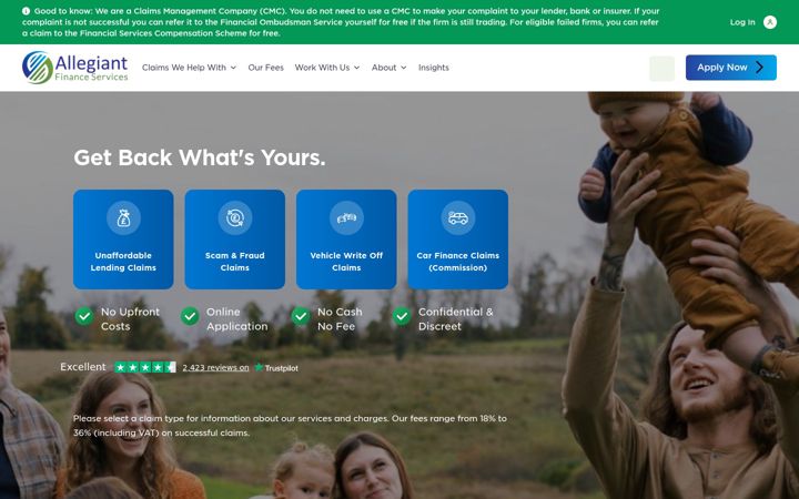 Screenshot ta' allegiant.co.uk