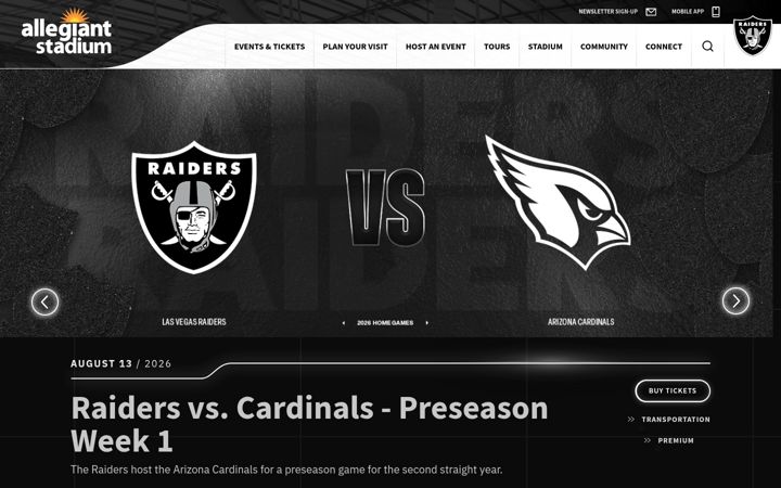 Screenshot of allegiantstadium.com