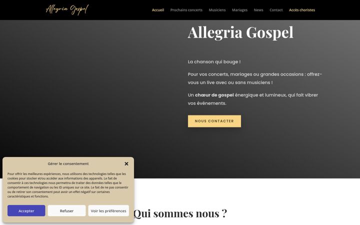 Kuvakaappaus sivustosta allegriagospel.fr