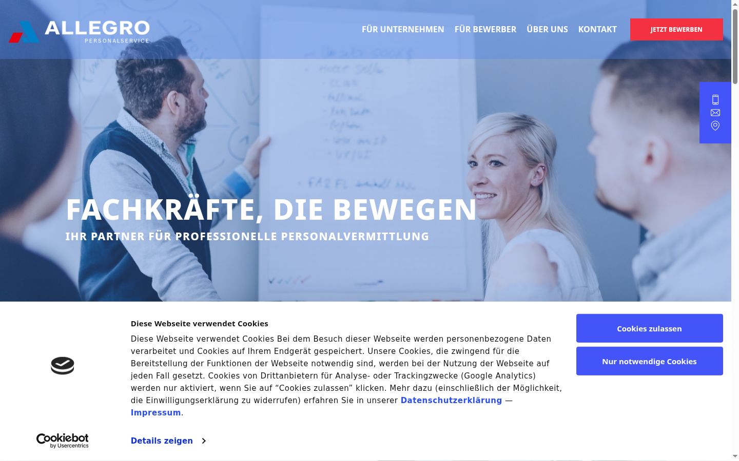 Screenshot des Einwilligungsbanners vor jeglicher Interaktion