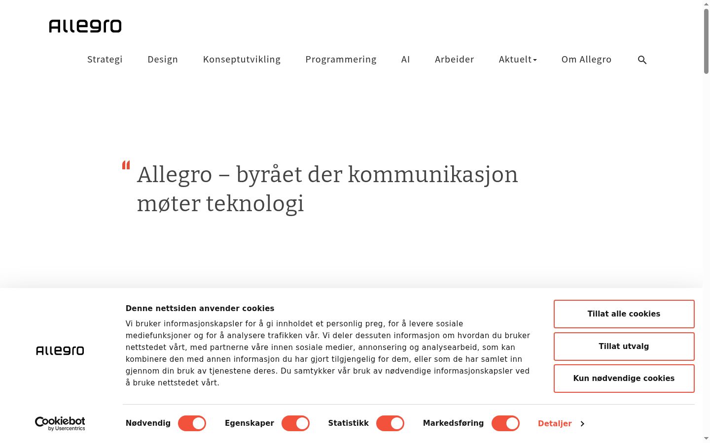 Skjermbilde av samtykkebanneret slik det vises før noen interaksjon