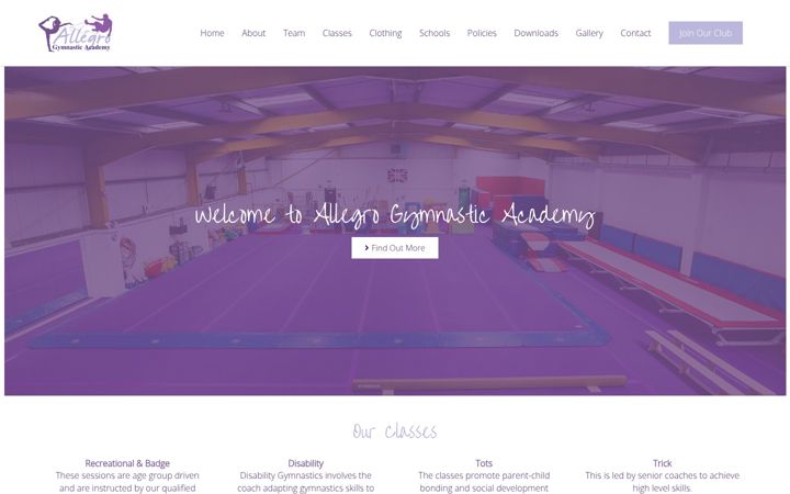 Screenshot of allegrogymnastics.co.uk