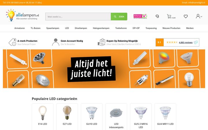 Screenshot of allelampen.nl