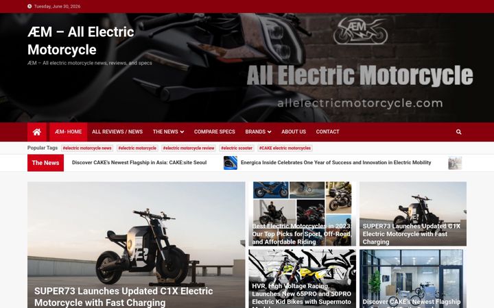 Screenshot ta' allelectricmotorcycle.com