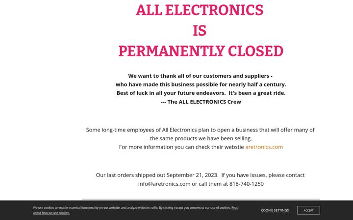 Screenshot of allelectronics.com