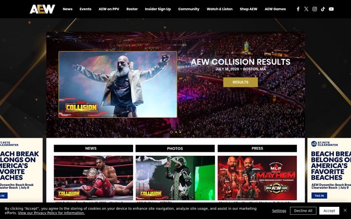 Screenshot of allelitewrestling.com