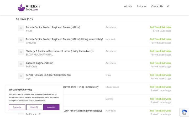 Screenshot ta' allelixirjobs.com