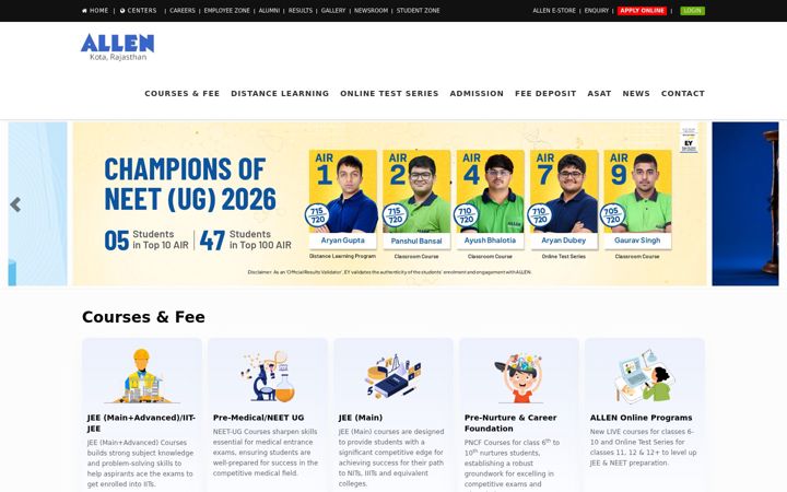 Screenshot of allen.ac.in