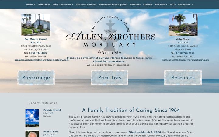 Képernyőkép: allenbrothersmortuary.com