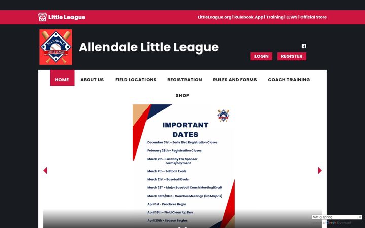 Screenshot of allendalelittleleague.org