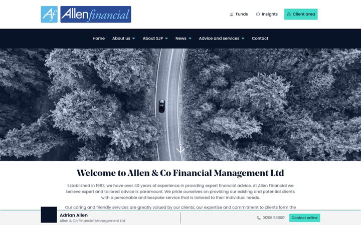 Captura de ecrã de allenfinancial.co.uk