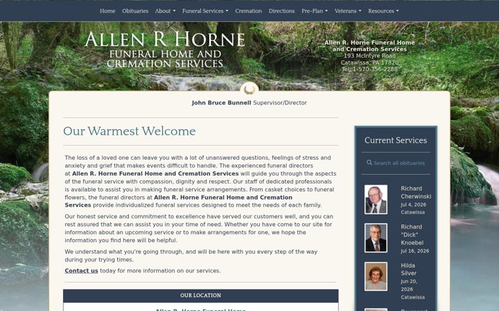 Kuvakaappaus sivustosta allenrhornefuneralhome.com