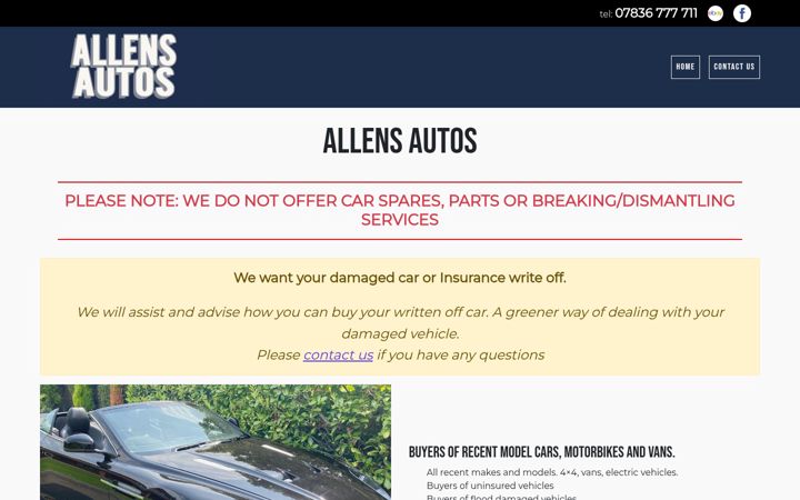 Kuvakaappaus sivustosta allensautos.co.uk