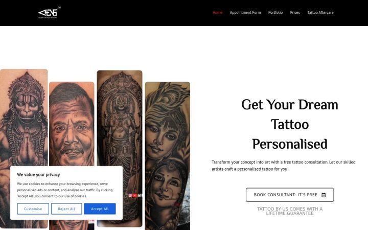 Ekrānuzņēmums no allentattoostudio.com