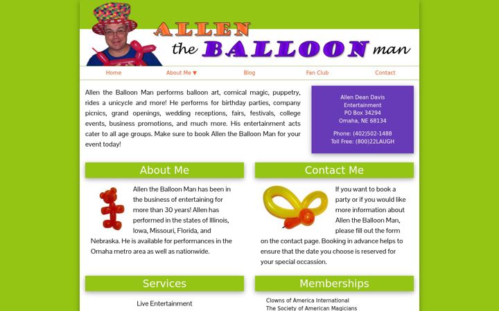 Screenshot του allentheballoonman.com