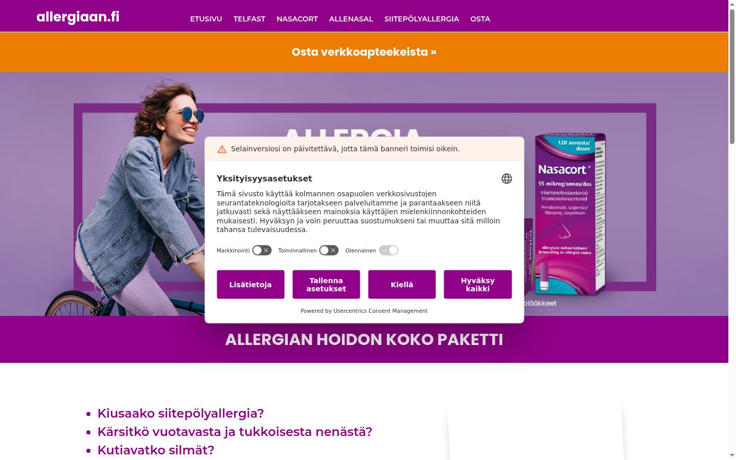 Screenshot des Einwilligungsbanners vor jeglicher Interaktion