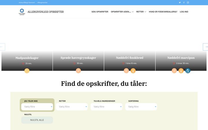 Screenshot of allergivenligeopskrifter.dk