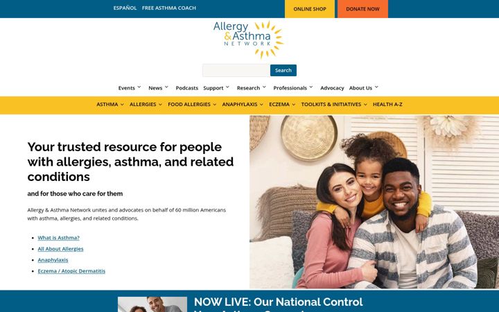 Screenshot of allergyasthmanetwork.org