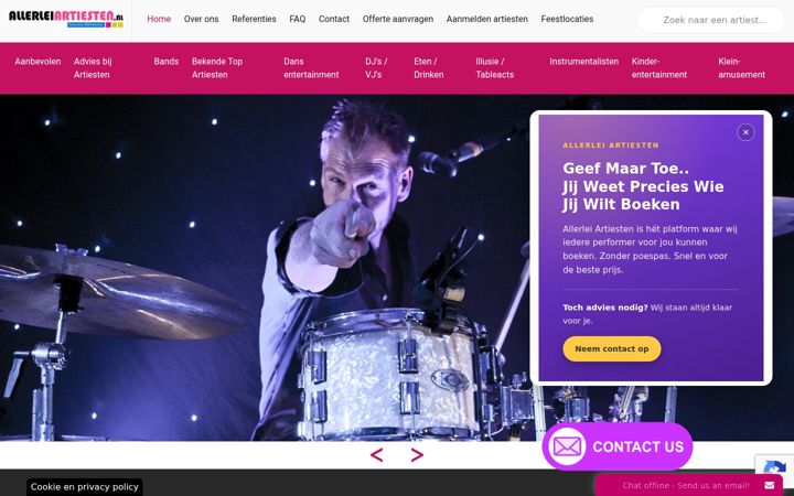 Screenshot of allerlei-artiesten.nl