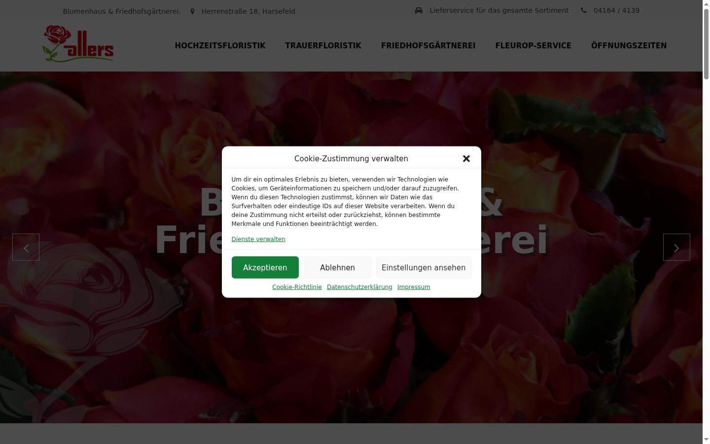 Screenshot des Einwilligungsbanners vor jeglicher Interaktion