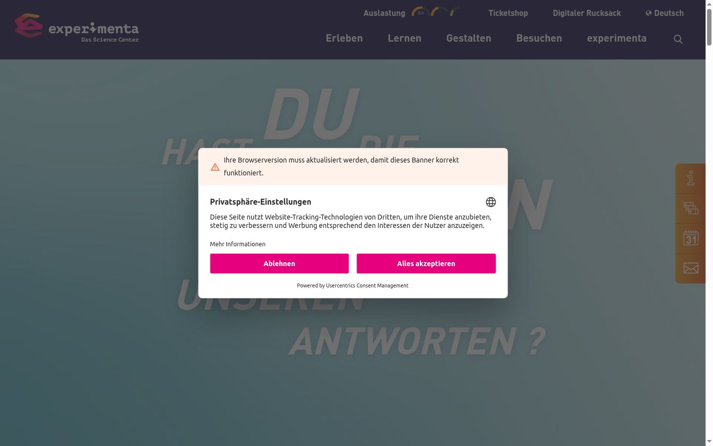 Screenshot of the consent banner shown before any interaction