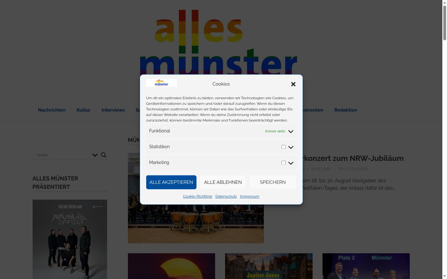 Screenshot of the consent banner shown before any interaction