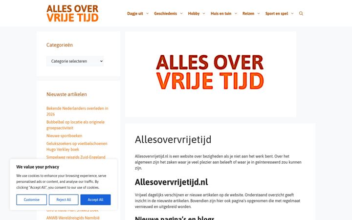 Screenshot of allesovervrijetijd.nl