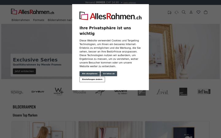 Screenshot of allesrahmen.ch
