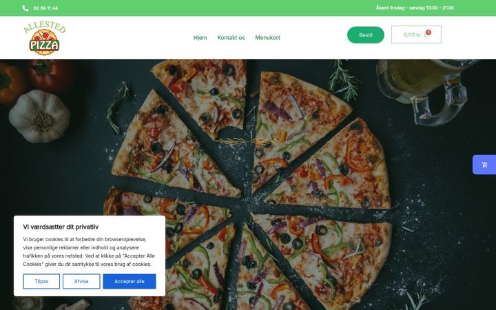 Skärmbild av allestedpizza.dk