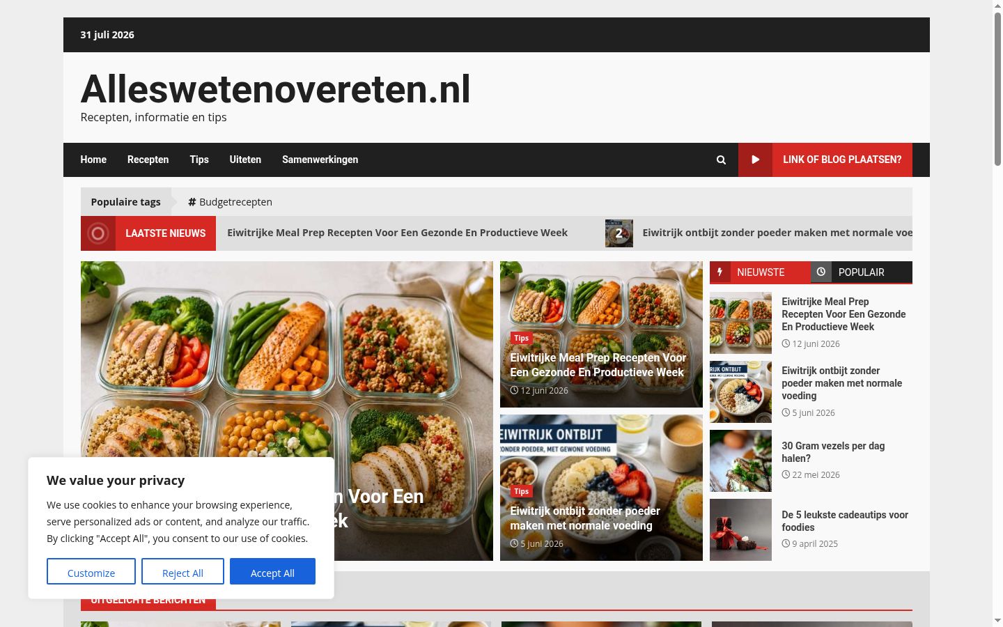 Skærmbillede af samtykkebanneret, som det blev vist før nogen interaktion